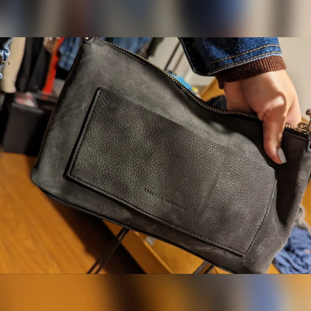 Rebecca Minkoff Zip Top Darren Crossbody Gray Suede - Picture 3 of 9